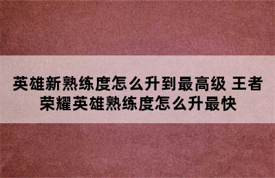 英雄新熟练度怎么升到最高级 王者荣耀英雄熟练度怎么升最快